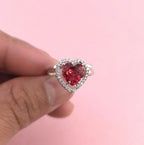 Red Heart CZ Ring | Adjustable Silver Band, Romantic Jewelry