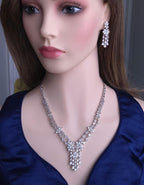 CZ Bridal Necklace & Earring Set | Silver Plated | Red, White & Emerald Green