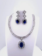 Oval CZ Necklace Set | Sapphire Blue or Ruby Red Wedding Jewelry | Bridal Evening Set