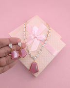 Bridal CZ Necklace Earrings Set, Emerald Green or Blush Pink, Gold/Silver Tone