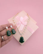 Bridal CZ Necklace Earrings Set, Emerald Green or Blush Pink, Gold/Silver Tone