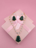 Bridal CZ Necklace Earrings Set, Emerald Green or Blush Pink, Gold/Silver Tone