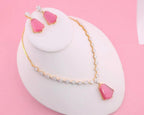 Bridal CZ Necklace Earrings Set, Emerald Green or Blush Pink, Gold/Silver Tone
