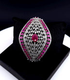 Statement CZ Openable Cuff Bracelet – Adjustable Bridal Wedding Kada, Gold, Multicolor or Magenta