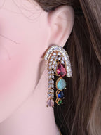 Navratna Style Bridal Jewelry Set, Multicolor CZ Choker Necklace Earrings