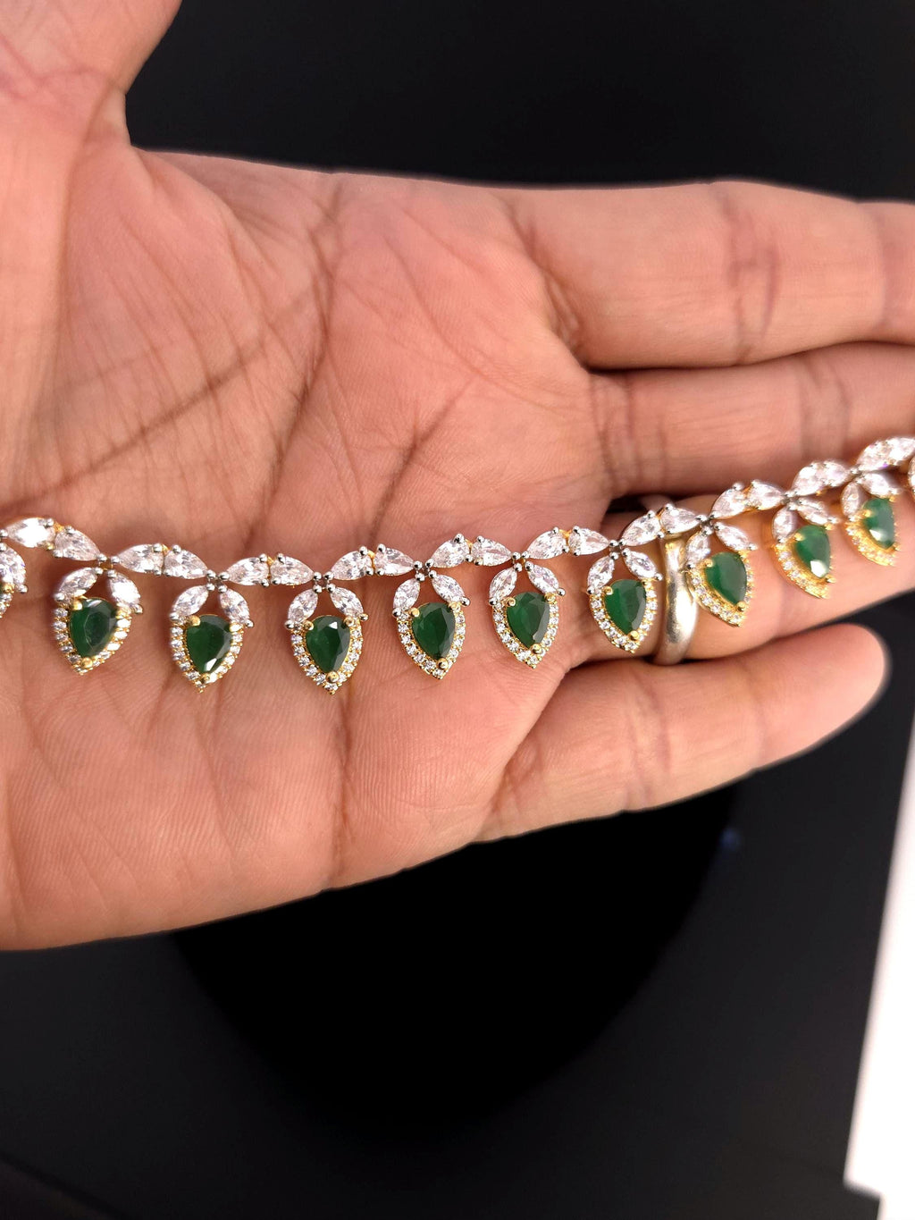 Emerald Green CZ Bridal Necklace Set – Gold Plated Wedding Jewelry Choker