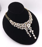 Gold Plated CZ Bridal Necklace Set, Floral Layered Statement Jewelry with Earrings