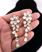 Gold Plated CZ Bridal Necklace Set, Floral Layered Statement Jewelry with Earrings
