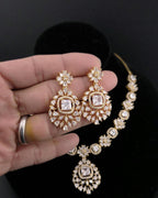 Gold Plated CZ Halo Pendant Necklace Set with Matching Earrings, Bridal Jewelry