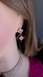 Red Stone CZ Bridal Choker Necklace Set | Gold Plated Wedding Jewelry with Earrings