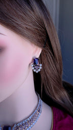 Ruby Red & Purple Emerald-Cut CZ Choker Necklace Set, Silver Bridal Statement Jewelry