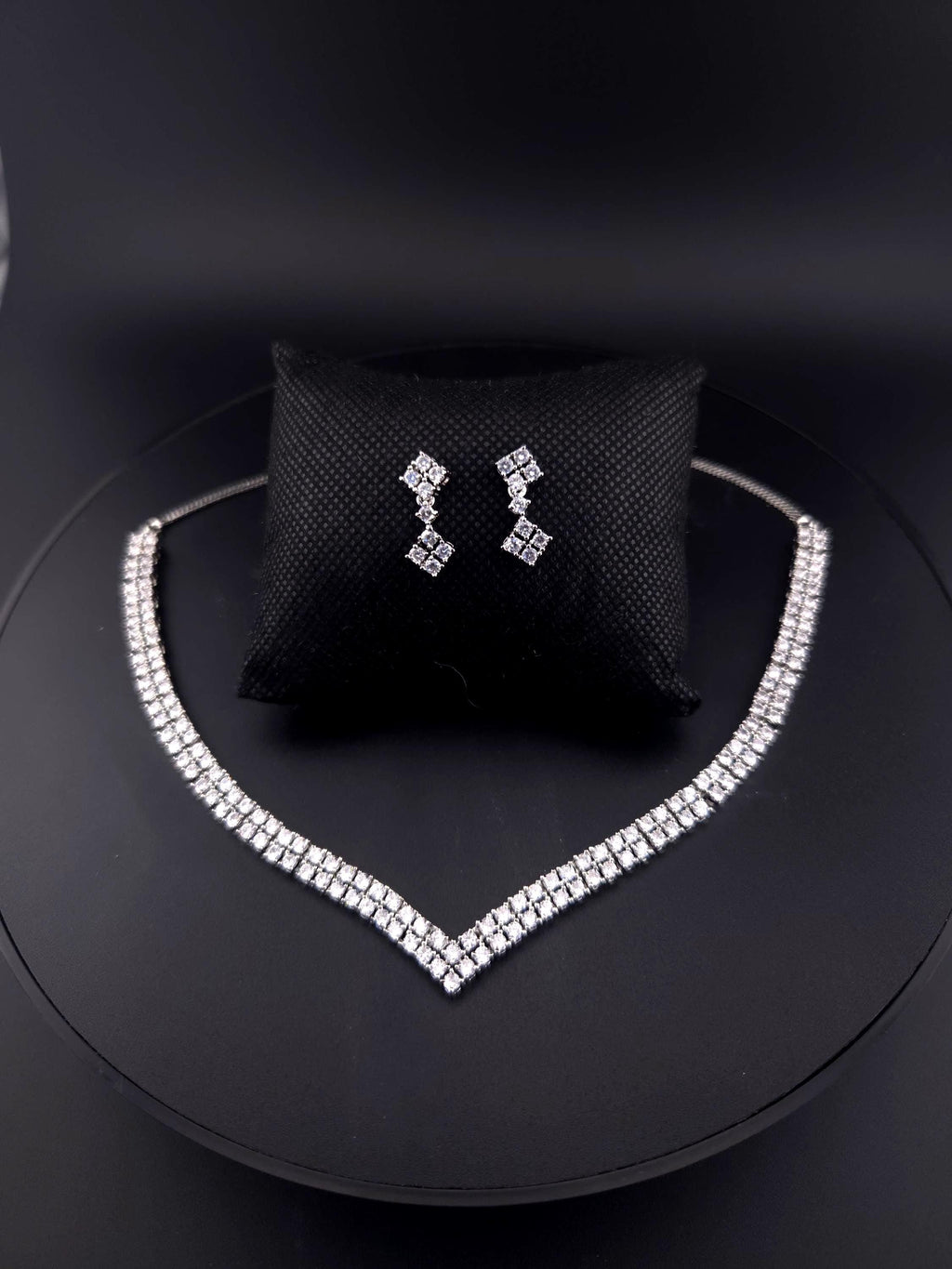 Elegant CZ drop earrings from silver necklace set – bridal jewelry by Zirca Luxe Jewels