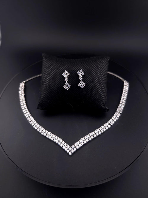 Elegant CZ drop earrings from silver necklace set – bridal jewelry by Zirca Luxe Jewels