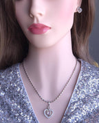 Heart CZ Pendant Necklace & Earrings Set – Pink or Clear, Silver Tone