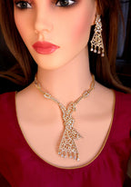 Gold Plated CZ Floral Filigree Necklace Set, Indian Bridal Statement Jewelry Earrings