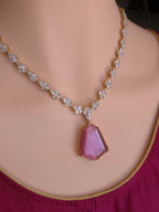 Bridal CZ Necklace Earrings Set, Emerald Green or Blush Pink, Gold/Silver Tone