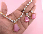Bridal CZ Necklace Earrings Set, Emerald Green or Blush Pink, Gold/Silver Tone