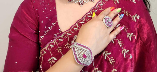CZ Openable Cuff Bracelet Adjustable Navratna Bridal Kada Wedding Jewelry Aisha