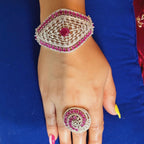 Statement CZ Openable Cuff Bracelet – Adjustable Bridal Wedding Kada, Gold, Multicolor or Magenta