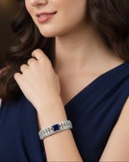 Vintage Inspired CZ Bangle Bracelet – Blue or Clear, Elegant Party & Wedding Jewelry