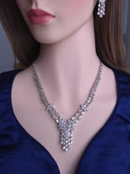 CZ Bridal Necklace & Earring Set | Silver Plated | Red, White & Emerald Green