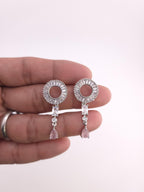 Art Deco CZ Y Necklace & Earring Set | Silver Plated | Purple, Mint Green & Pink
