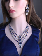 Blue CZ Bridal Jewelry Set | Silver Layered Necklace & Earrings