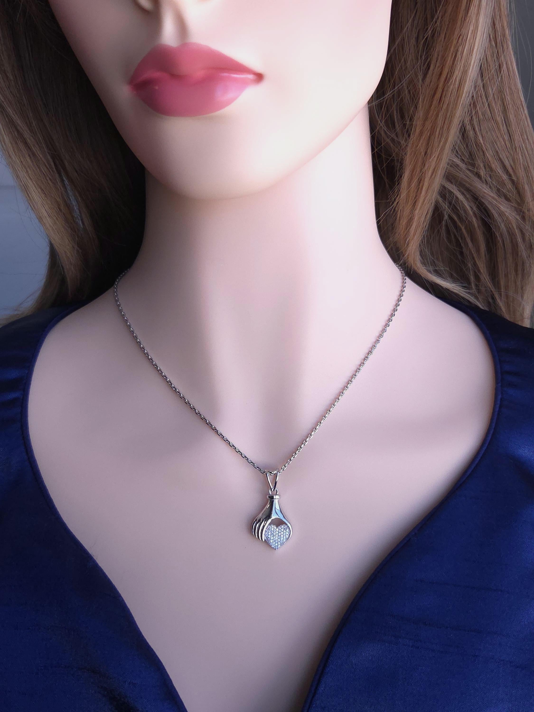 Sterling Silver Heart Pendant Necklace, CZ Charm, Minimalist Everyday Jewelry