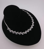 Silver Baguette Cubic Zirconia Necklace Earrings Set, Statement Bridal Jewelry