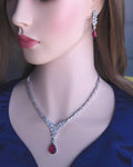 Teardrop CZ Y Necklace Set, Bridal Wedding Jewelry with Matching Earrings Bindiya