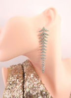Long Leaf CZ Drop Earrings | Gold Silver Plated Statement Bridal Jewelry