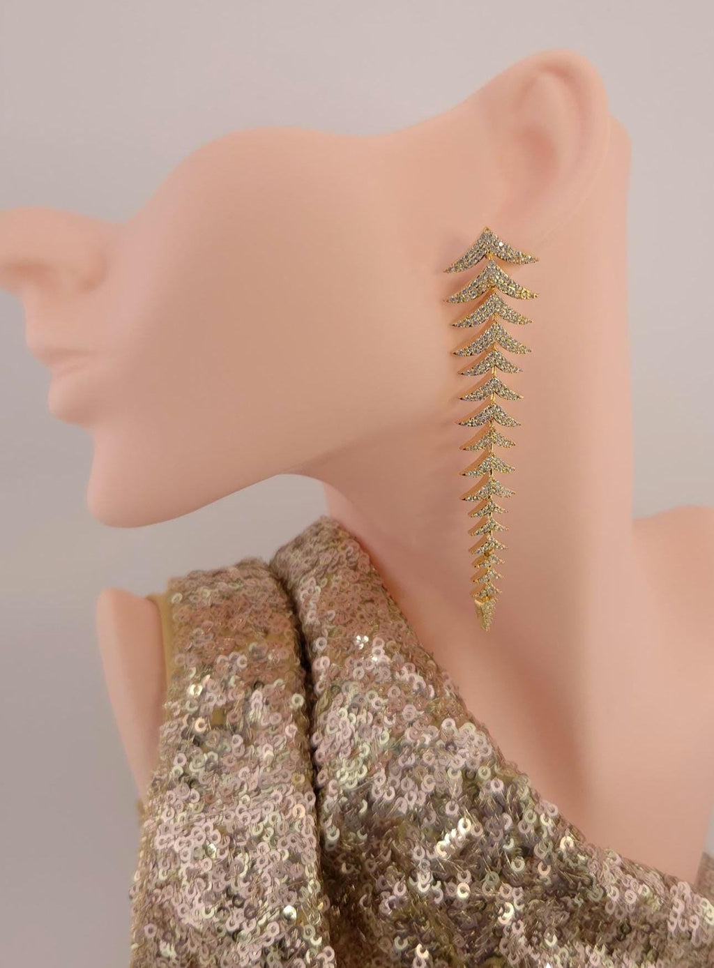 Long Leaf CZ Drop Earrings | Gold Silver Plated Statement Bridal Jewelry