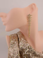 Long Leaf CZ Drop Earrings | Gold Silver Plated Statement Bridal Jewelry