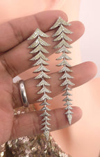Long Leaf CZ Drop Earrings | Gold Silver Plated Statement Bridal Jewelry