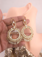 Gold Plated Filigree Chandbali Earrings, Multicolor CZ Statement Bridal Jewelry
