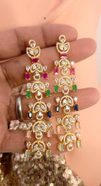 Gold Multicolor CZ Drop Earrings – Indian Bridal Statement Jewelry