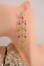 Gold Multicolor CZ Drop Earrings – Indian Bridal Statement Jewelry