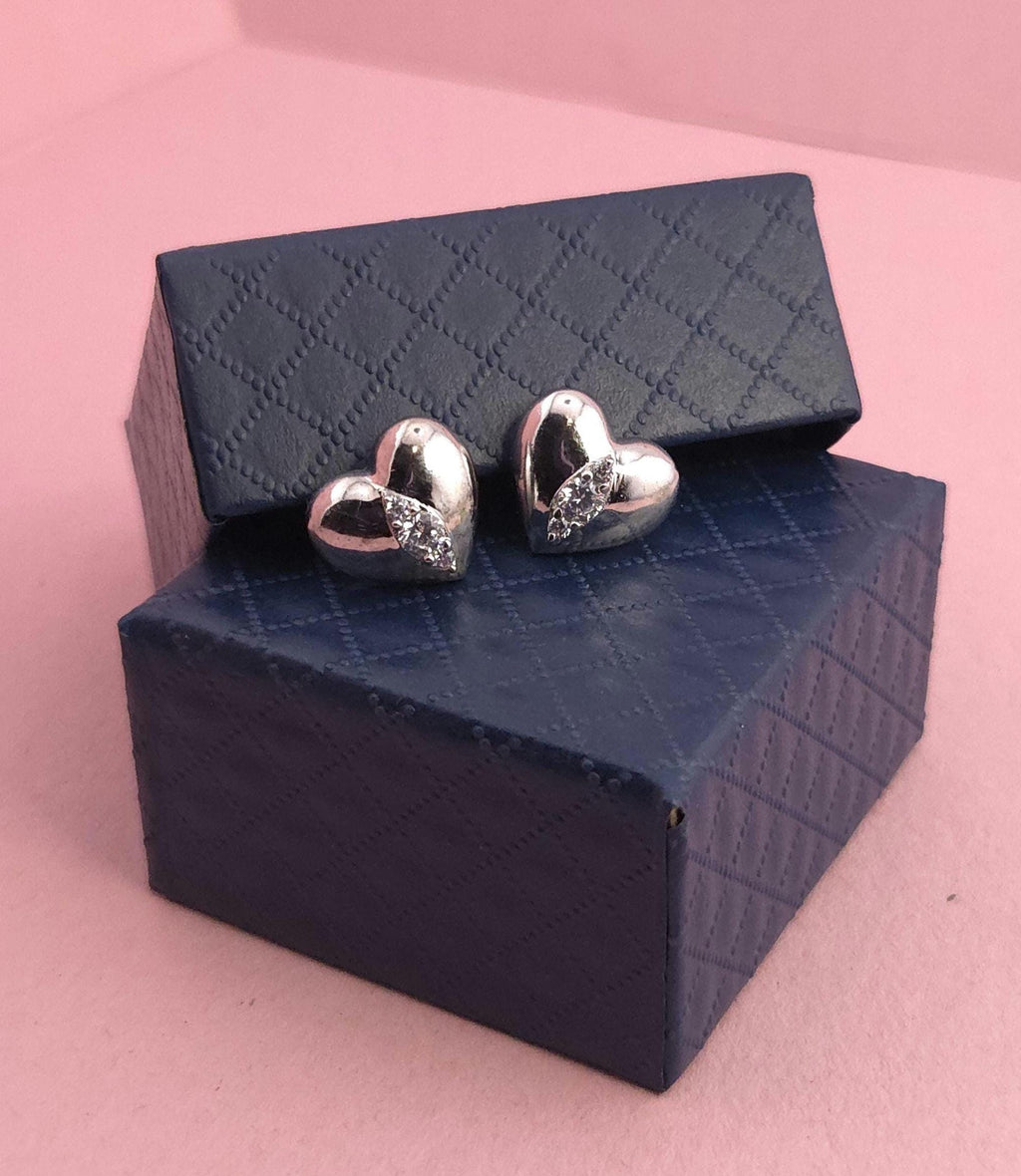 Sterling Silver Heart Stud Earrings with Cubic Zirconia | Minimalist Everyday Jewelry