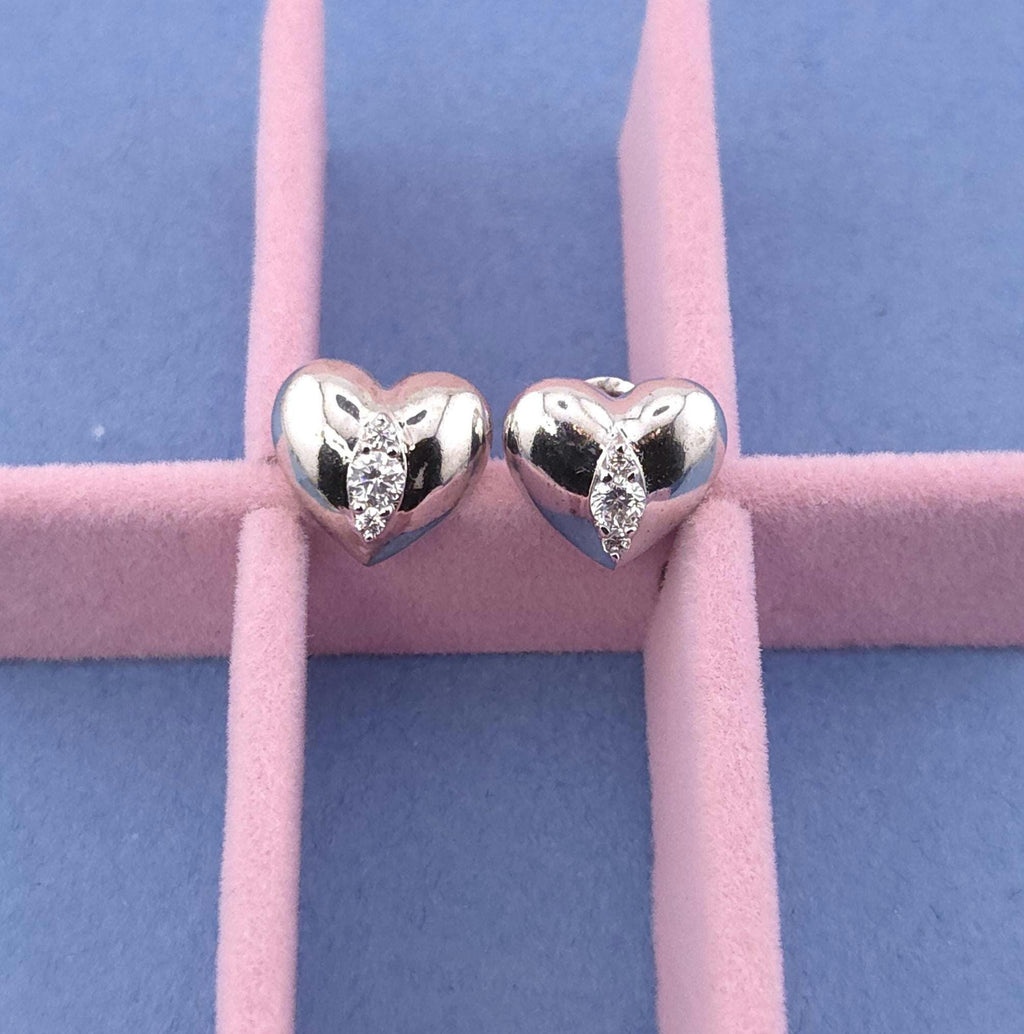 Sterling Silver Heart Stud Earrings with Cubic Zirconia | Minimalist Everyday Jewelry