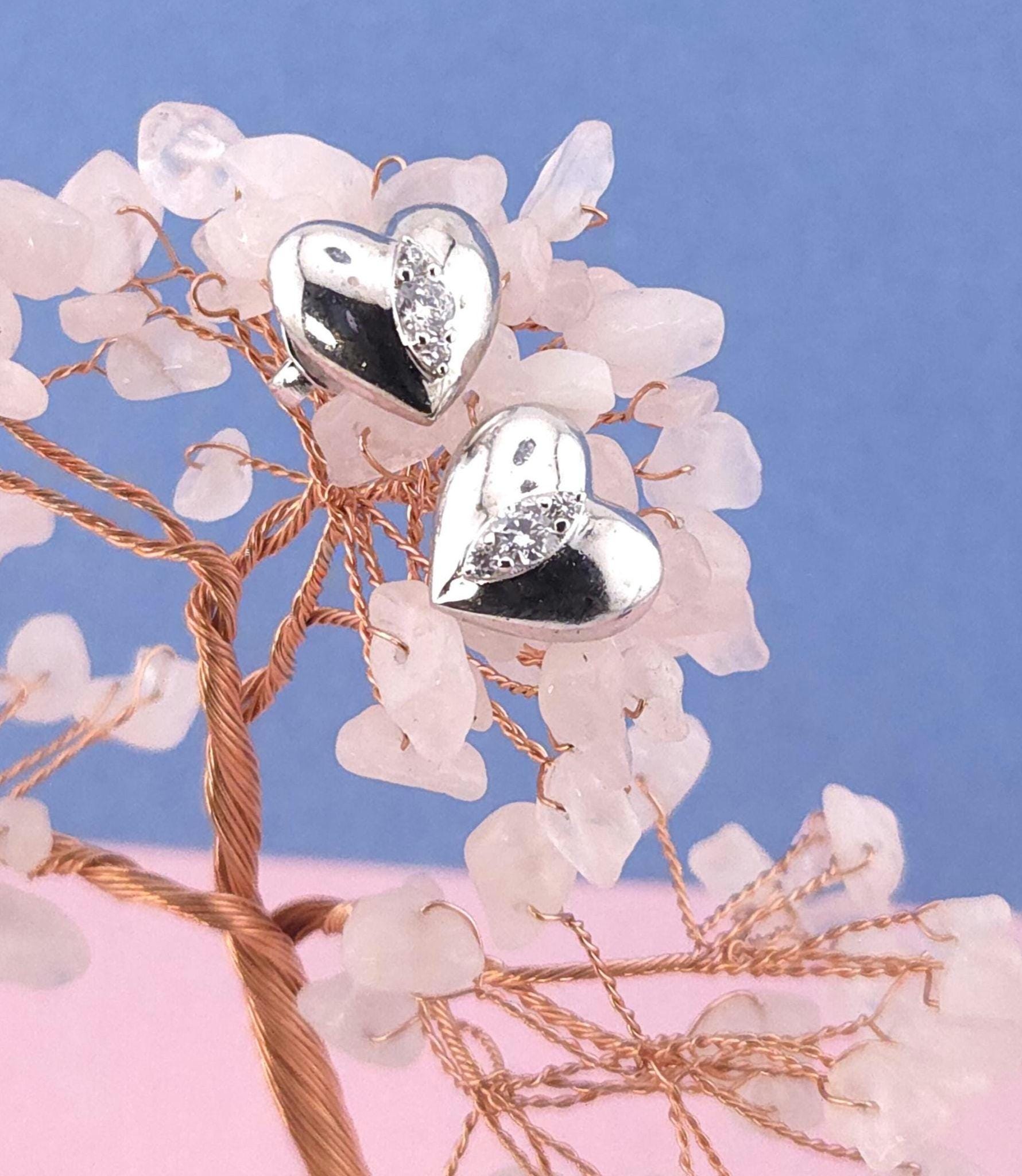 Sterling Silver Heart Stud Earrings with Cubic Zirconia | Minimalist Everyday Jewelry