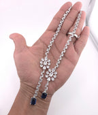 Silver Blue Cubic Zirconia Necklace Earrings Set, Bridal Wedding Drop Jewelry