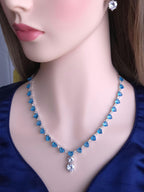 Heart Crystal CZ Necklace & Earring Set | Silver Plated | Ocean Blue, Mint Green & Pink