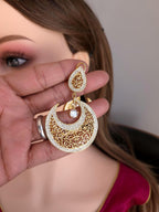 Gold Plated Filigree Chandbali Earrings, CZ Bridal Wedding Jewelry