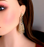 Gold CZ Tassel Earrings – Bridal Fringe Drop Statement Jewelry