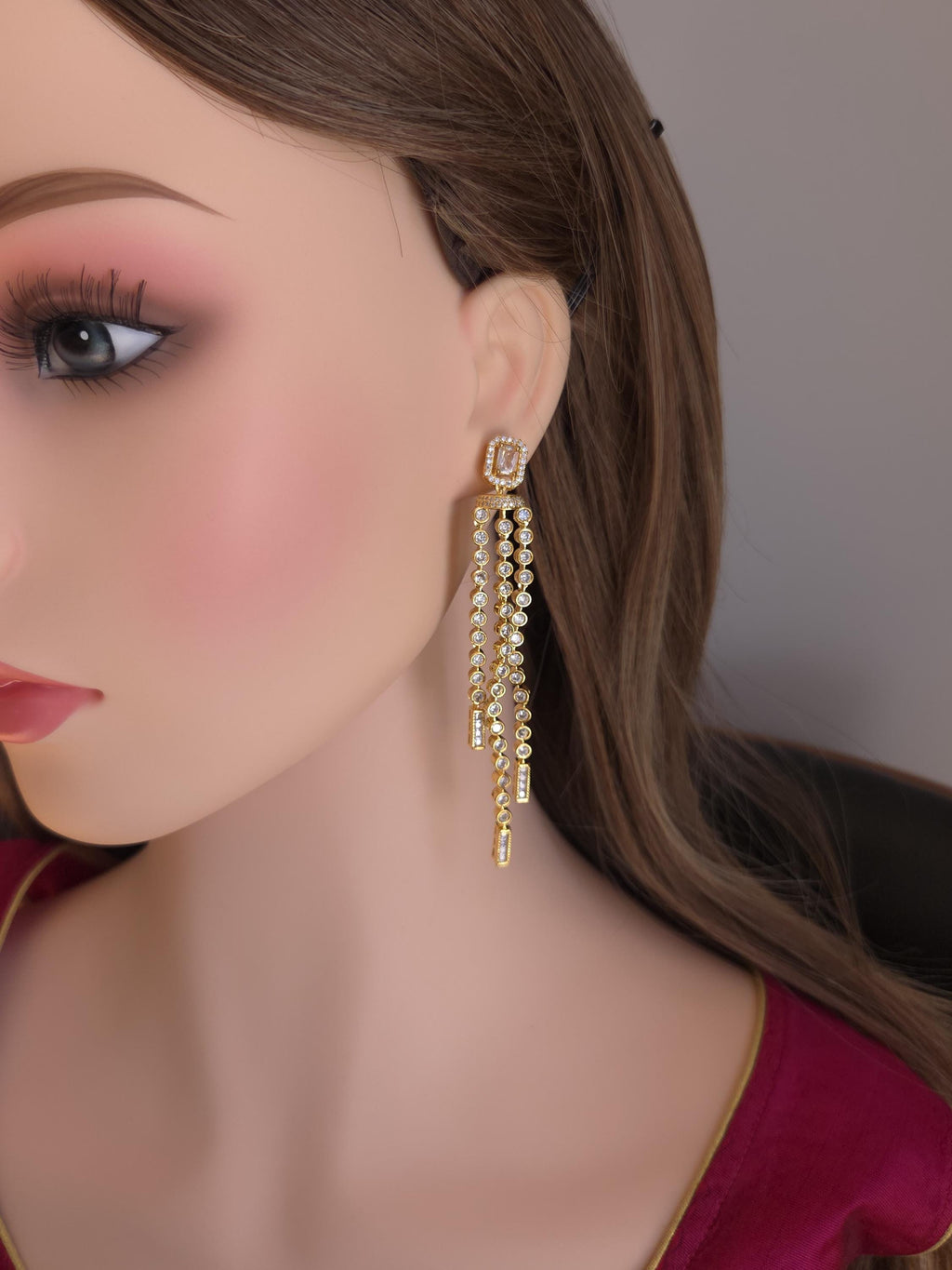 Gold CZ Multi-Strand Dangle Earrings – Bridal Statement Drops