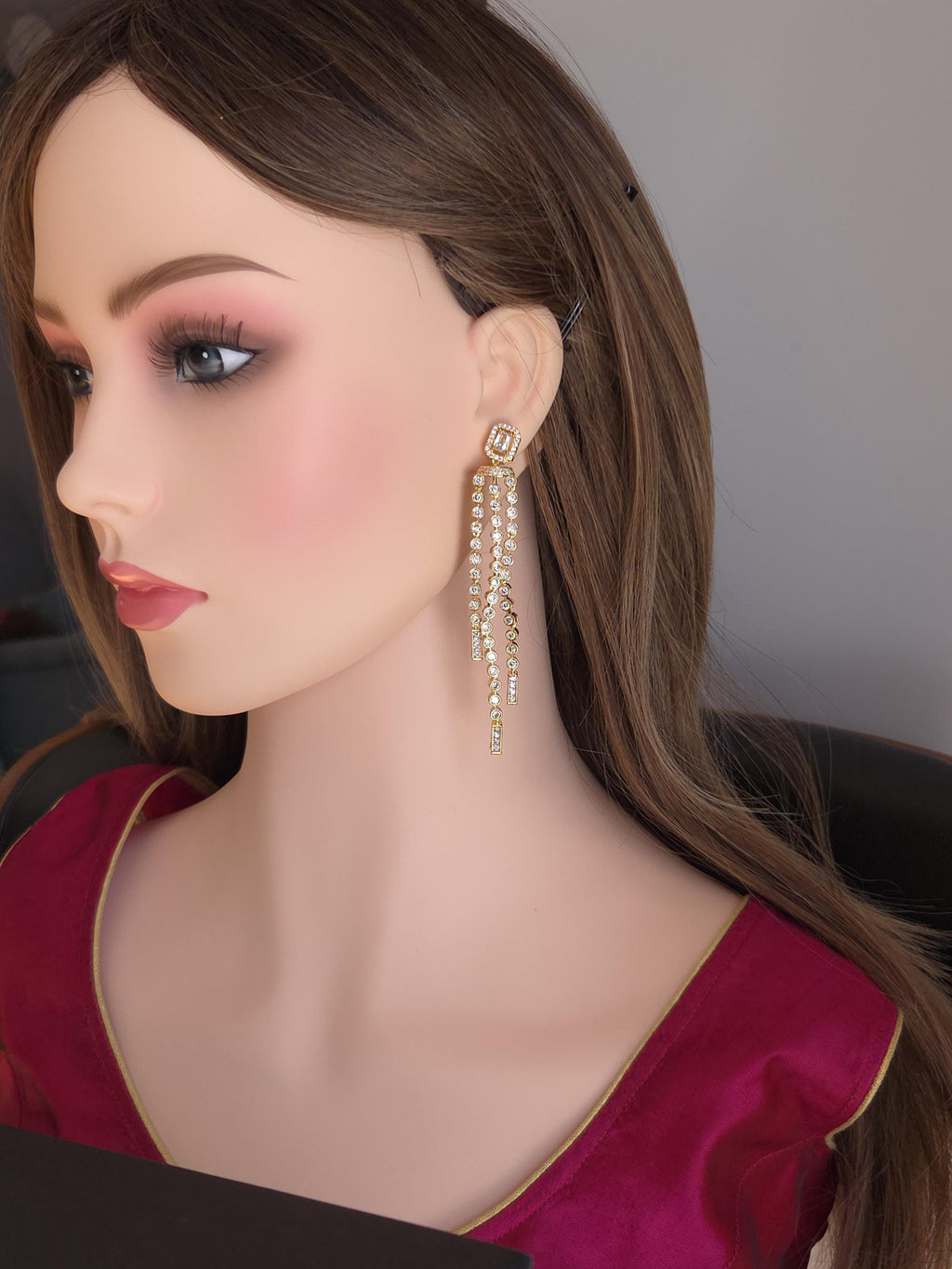 Gold CZ Multi-Strand Dangle Earrings – Bridal Statement Drops