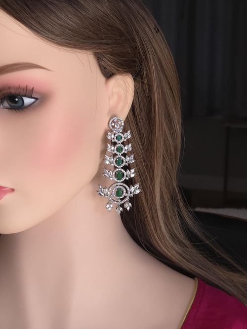 Emerald Green & Clear CZ Chandelier Earrings | Silver Bridal Statement Drops