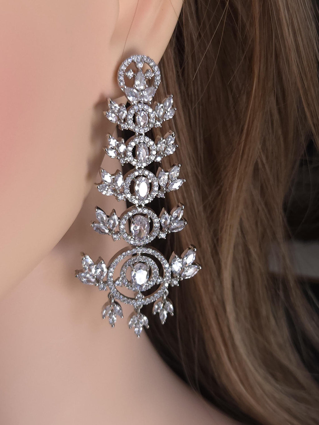 Emerald Green & Clear CZ Chandelier Earrings | Silver Bridal Statement Drops