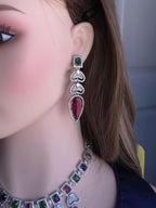 Multicolor CZ Statement Necklace & Earrings Set – Bridal Wedding Jewelry