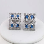 Rectangle CZ Stud Earrings – Geometric Bridal Statement, Blue, Champagne or Clear